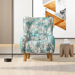 Armchair High back Lounge Accent Chair Designer Printed Fabric Upholstery with Wooden Leg - ozily