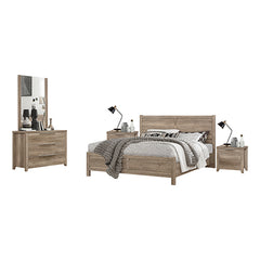 4 Pieces Bedroom Suite Natural Wood Like MDF Structure Double Size Oak Colour Bed, Bedside Table & Dresser - ozily