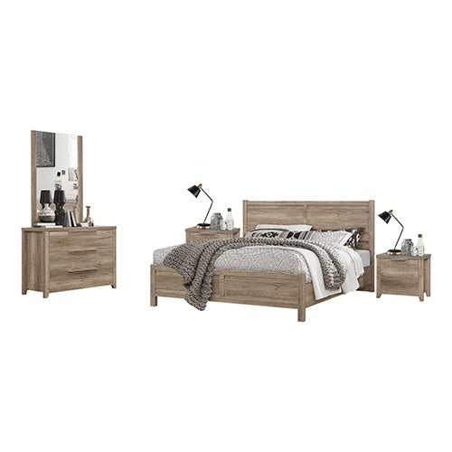 4 Pieces Bedroom Suite Natural Wood Like MDF Structure Queen Size Oak Colour Bed, Bedside Table & Dresser - ozily