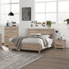 4 Pieces Bedroom Suite Natural Wood Like MDF Structure Queen Size Oak Colour Bed, Bedside Table & Tallboy - ozily