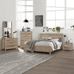 5 Pieces Bedroom Suite Natural Wood Like MDF Structure Double Size Oak Colour Bed, Bedside Table, Tallboy & Dresser - ozily