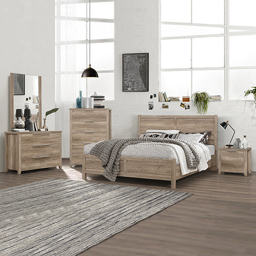 5 Pieces Bedroom Suite Natural Wood Like MDF Structure King Size Oak Colour Bed, Bedside Table, Tallboy & Dresser - ozily
