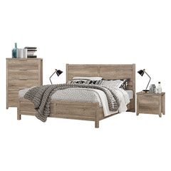 5 Pieces Bedroom Suite Natural Wood Like MDF Structure Queen Size Oak Colour Bed, Bedside Table, Tallboy & Dresser - ozily