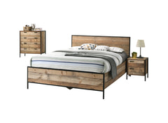 4 Pieces Bedroom Suite with Particle Board Contraction and Metal Legs Queen Size Oak Colour Bed, Bedside Table & Tallboy - ozily