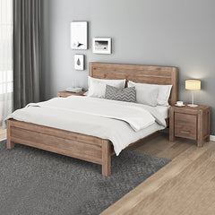 4 Pieces Bedroom Suite in Solid Wood Veneered Acacia Construction Timber Slat King Size Oak Colour Bed, Bedside Table & Tallboy - ozily
