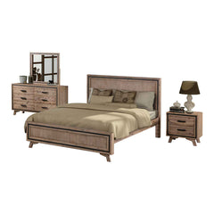 4 Pieces Bedroom Suite King Size Silver Brush in Acacia Wood Construction Bed, Bedside Table & Dresser - ozily