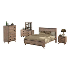 4 Pieces Bedroom Suite King Size Silver Brush in Acacia Wood Construction Bed, Bedside Table & Tallboy - ozily