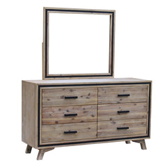5 Pieces Bedroom Suite King Size Silver Brush in Acacia Wood Construction Bed, Bedside Table, Tallboy & Dresser - ozily