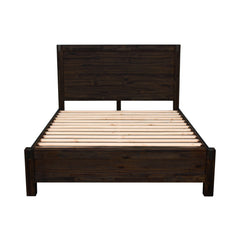 Bed Frame Double Size in Solid Wood Veneered Acacia Bedroom Timber Slat in Chocolate - ozily
