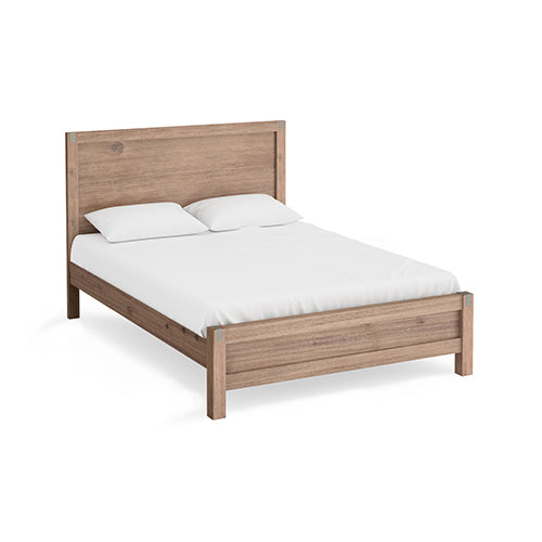 Bed Frame Double Size in Solid Wood Veneered Acacia Bedroom Timber Slat in Oak - ozily