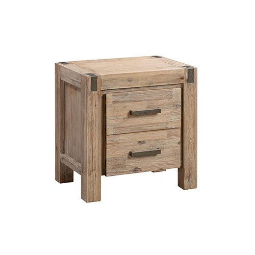 Bedside Table 2 drawers Night Stand in Solid Acacia Wood Oak Colour - ozily