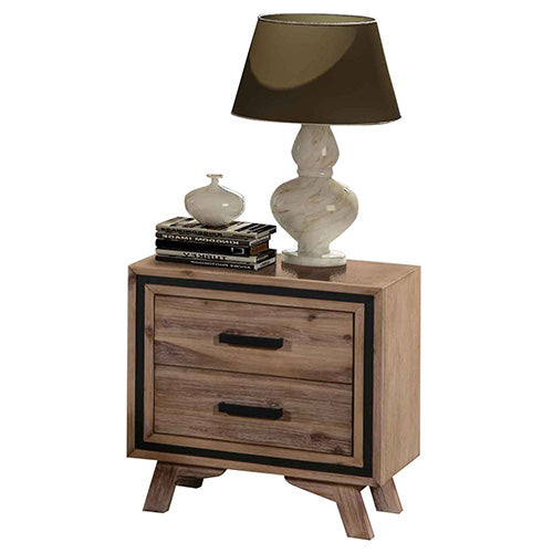 Bedside Table 2 drawer Night Stand with Solid Acacia Storage in Sliver Brush Colour - ozily