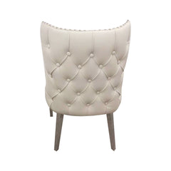 2X Studded Dining Chairs PU Beige & Silver Frame - ozily
