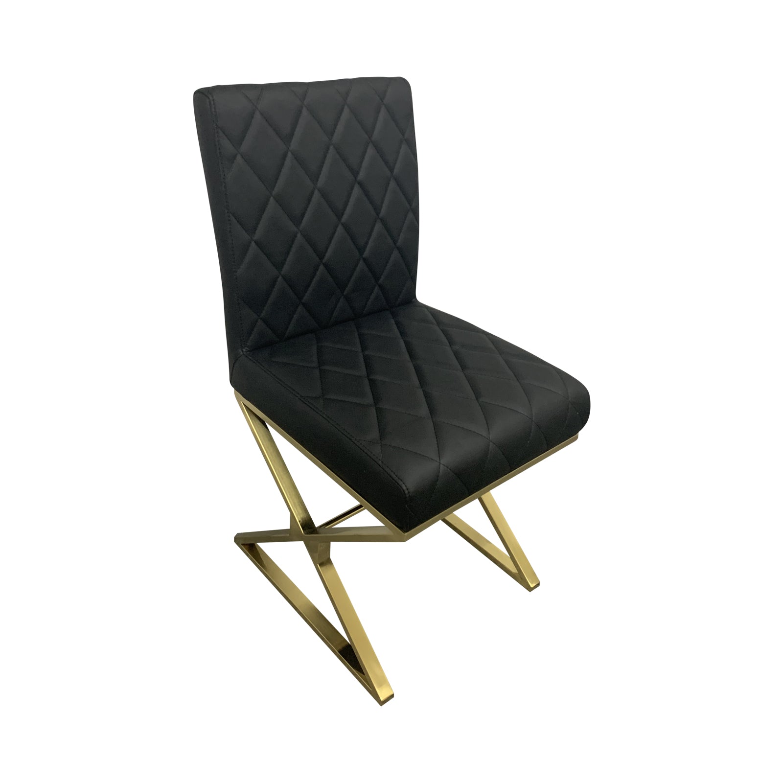 2X Dining Chair Stainless Gold Frame & Seat Black PU Leather - ozily