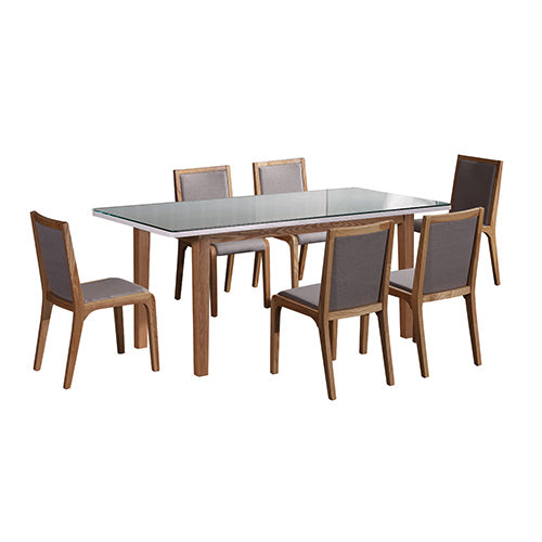 7 Pieces Dining Suite Dining Table & 6X Chairs in White Top High Glossy Wooden Base - ozily