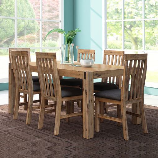 9 Pieces Dining Suite 210cm Large Size Dining Table & 8X Chairs with Solid Acacia Wooden Base in Oak Colour - ozily