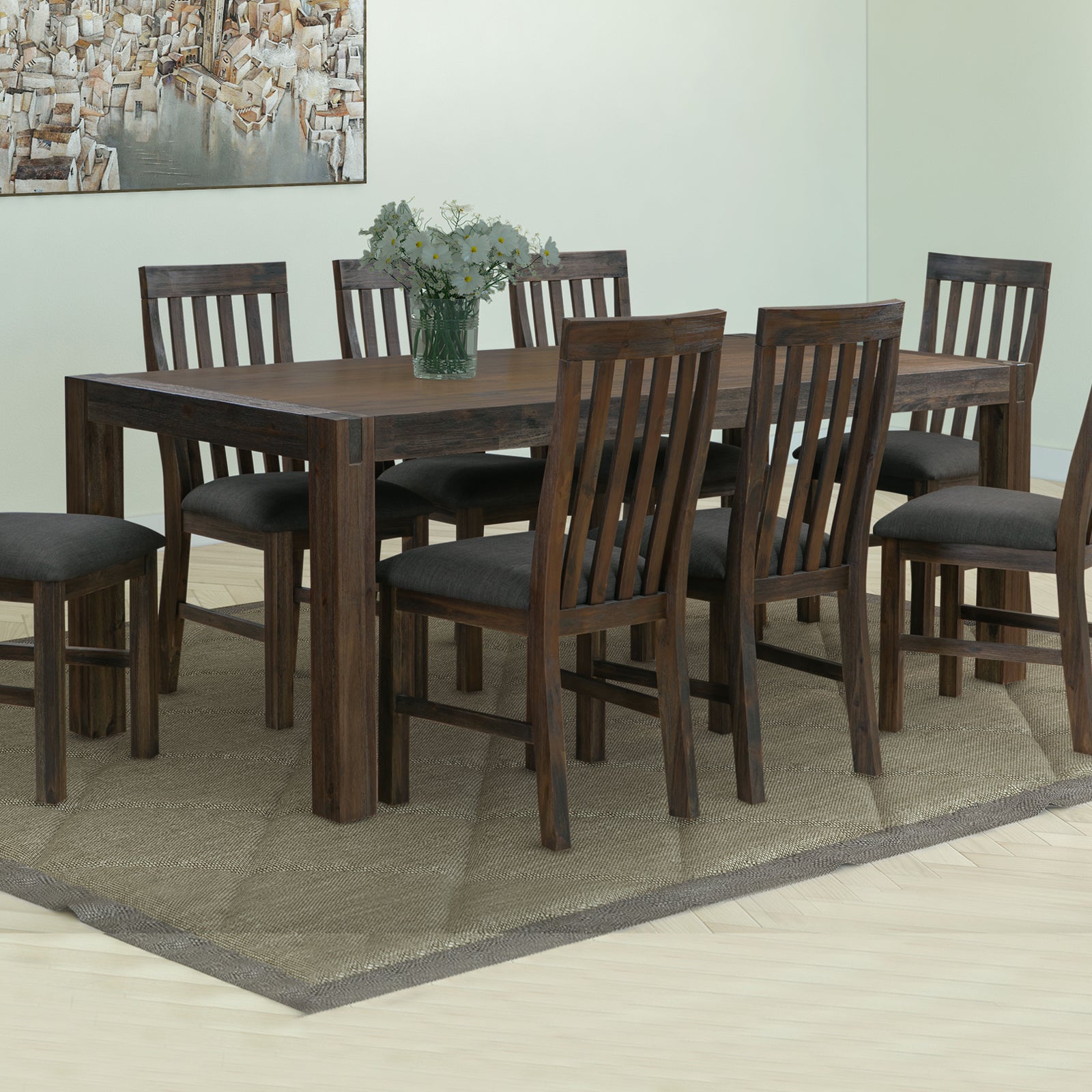 Dining Table 210cm Large Size with Solid Acacia Wooden Base in Chocolate Colour - ozily