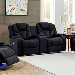 3+2 Seater Electric Recliner Stylish Rhino Fabric Black Lounge Armchair with LED Features - ozily