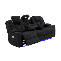 3+2+1 Seater Electric Recliner Stylish Rhino Fabric Black Lounge Armchair with LED Features - ozily