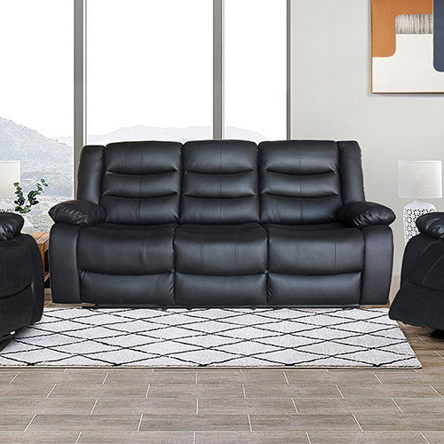 3+1+1 Seater Recliner Sofa In Faux Leather Lounge Couch in Black - ozily