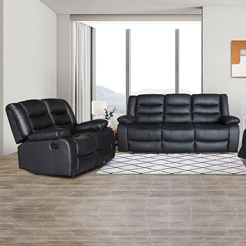 3+2 Seater Recliner Sofa In Faux Leather Lounge Couch in Black - ozily