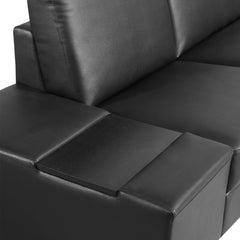 Lounge Set Luxurious 6 Seater Bonded Leather Corner Sofa Living Room Couch in Black with Chaise - ozily
