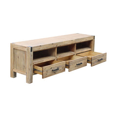 TV Cabinet with 3 Storage Drawers with Shelf Solid Acacia Wooden Frame Entertainment Unit in Oak Colour - ozily