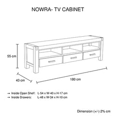 TV Cabinet with 3 Storage Drawers with Shelf Solid Acacia Wooden Frame Entertainment Unit in Oak Colour - ozily
