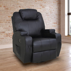 Black Massage Sofa Chair Recliner 360 Degree Swivel PU Leather Lounge 8 Point Heated - ozily