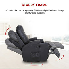 Black Massage Sofa Chair Recliner 360 Degree Swivel PU Leather Lounge 8 Point Heated - ozily