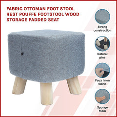 Fabric Ottoman Foot Stool Rest Pouffe Footstool Wood Storage Padded Seat - ozily