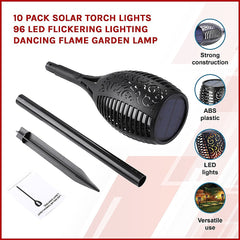 10 Pack Solar Torch Lights 96 LED Flickering Lighting Dancing Flame Garden Lamp - ozily