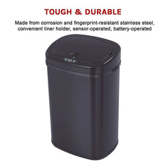 68L Motion Sensor Bin Automatic Stainless Steel Kitchen Rubbish Trash - Black - ozily
