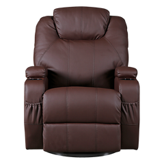 Brown Massage Sofa Chair Recliner 360 Degree Swivel PU Leather Lounge 8 Point Heated - ozily