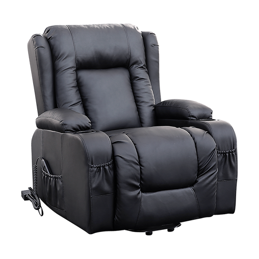 Recliner Chair Electric Massage Chair Lift Heated Leather Lounge Sofa Black - ozily