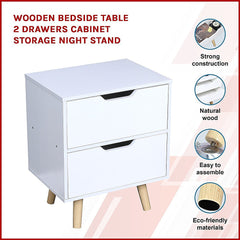 Wooden Bedside Table 2 Drawers Cabinet Storage Night Stand - ozily