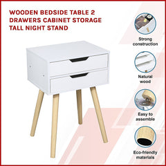 Wooden Bedside Table 2 Drawers Cabinet Storage Tall Night Stand - ozily