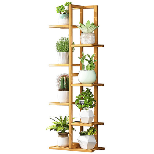6 Tiers Vertical Bamboo Plant Stand Staged Flower Shelf Rack Outdoor Garden - ozily