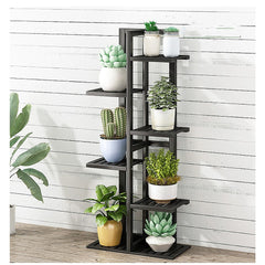 6 Tiers Vertical Bamboo Plant Stand Staged Flower Shelf Rack Outdoor Garden - ozily
