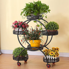 4 Layer 6 Pots Flower Holder Plant Stand Shelf 4-Wheel Free Moving Rack - ozily