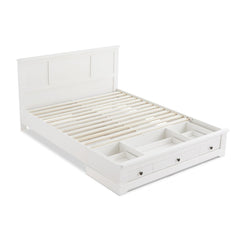 Margaux White Coastal Lifestyle Bedframe with Storage Drawers Queen - ozily