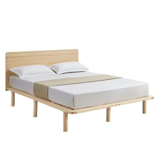 Natural Solid Wood Bed Frame Bed Base with Headboard King Single - ozily