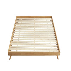 Natural Oak Ensemble Bed Frame Wooden Slat King - ozily