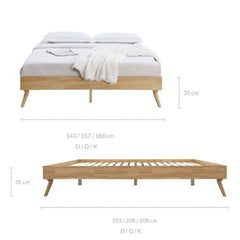 Natural Oak Ensemble Bed Frame Wooden Slat King - ozily
