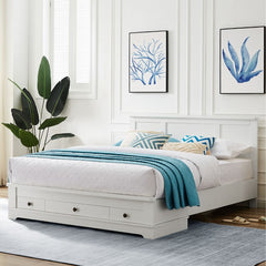 Margaux White Coastal Lifestyle Bedframe with Storage Drawers Double - ozily