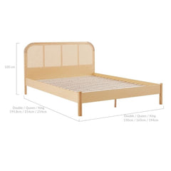 Lulu Bed Frame with Curved Rattan Bedhead - Double - ozily