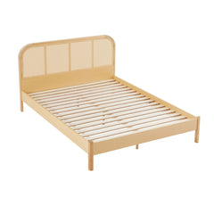 Lulu Bed Frame with Curved Rattan Bedhead - Queen - ozily