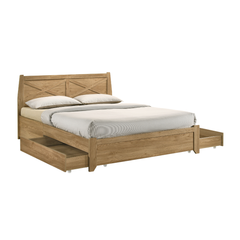Mica Natural Wooden Bed Frame with Storage Drawers King - ozily