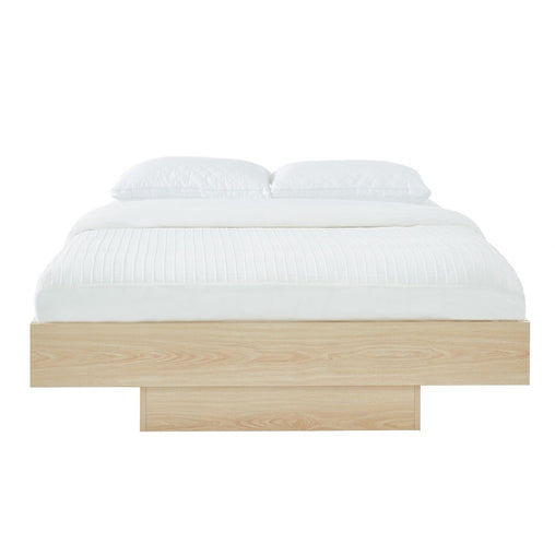 Natural Oak Wood Floating Bed Base Double - ozily