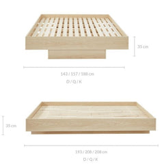 Natural Oak Wood Floating Bed Base Double - ozily